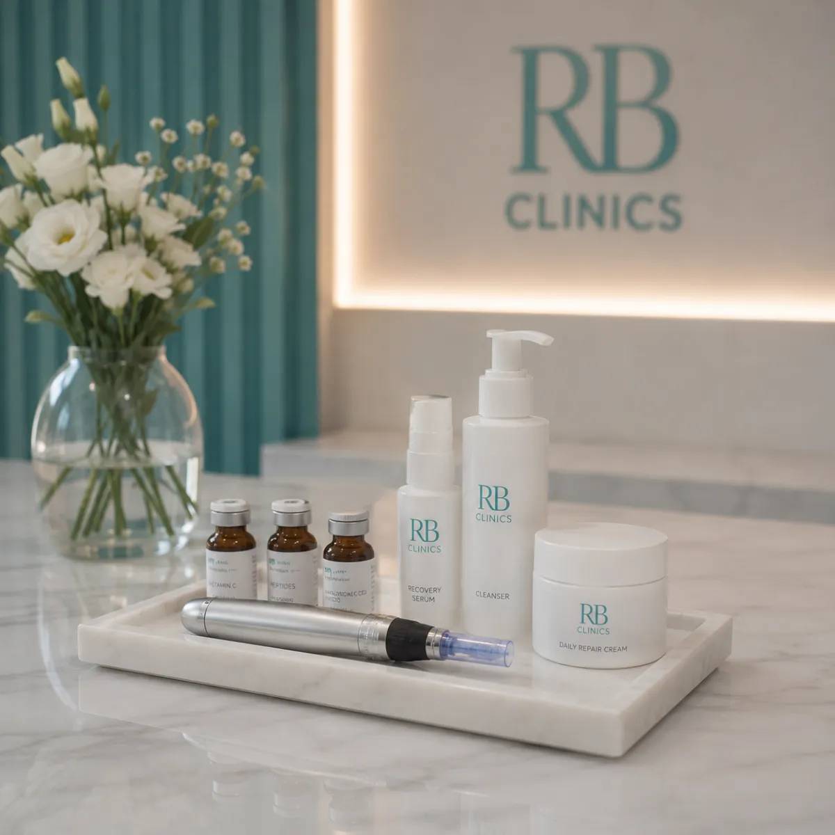 Huidverzorgingsproducten in de kliniek van RB Clinics
